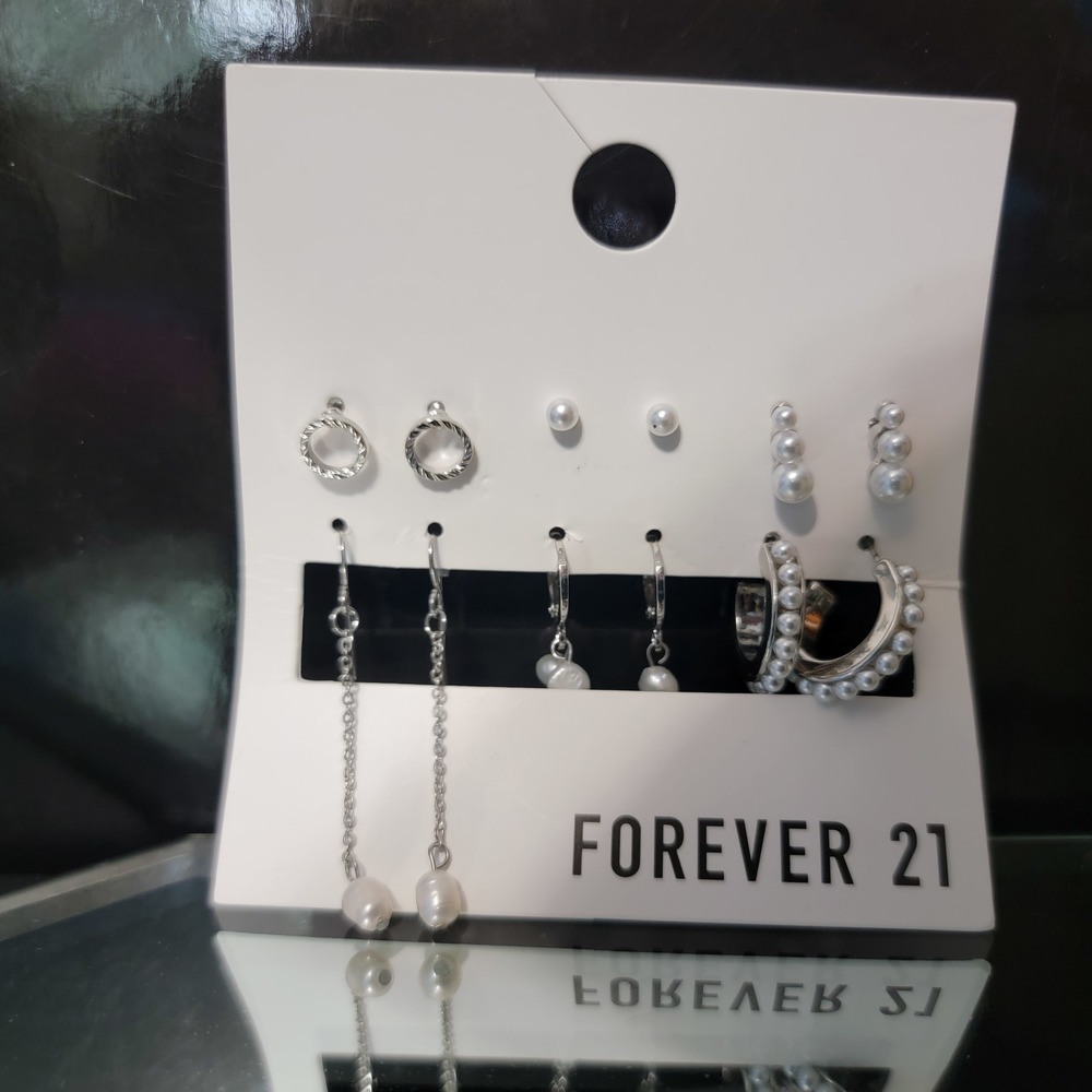 Forever 21 | Silver | Pearls | Drop | Earrings | 6 Pairs